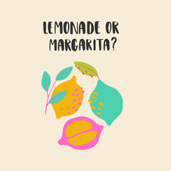 Handwritten funny lettering about lemons with colorful handrawn citrus. Perfect for posters, cards, customized merch, clothes.
