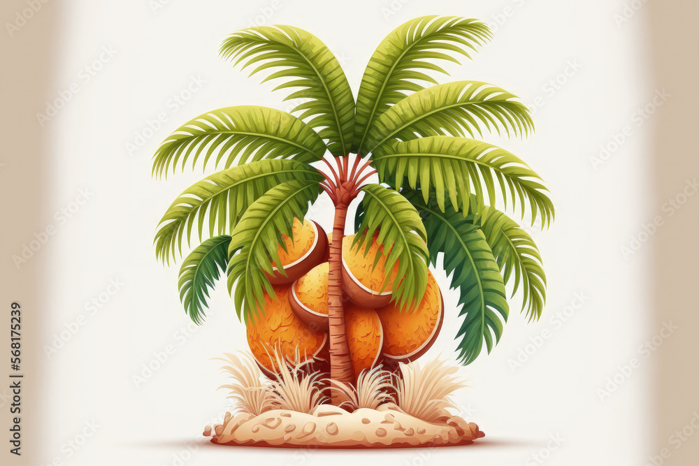 Poster palm tree with coconuts isolated on a white background. generative ai