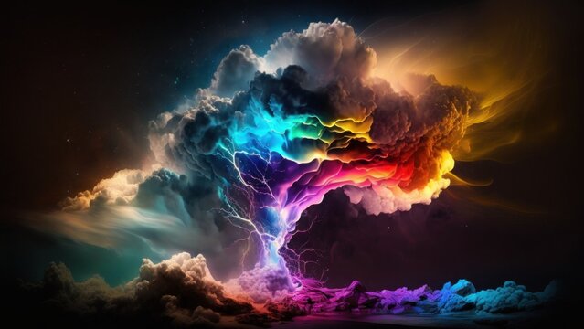 Abstract designs of colorful thunderstorms or "Colorstorms" :). Lightning covers the sky and hits the ground.