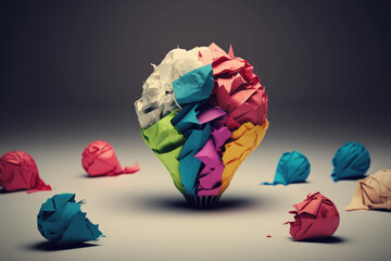 Idea illustration using colorful crumpled paper. Generative AI