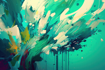 Abstract spring green and mint splash background, Generative AI