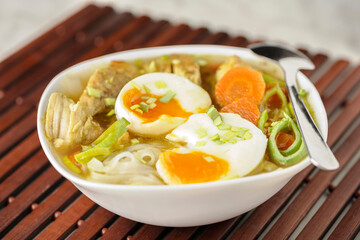 ramen style soup with rice noodle