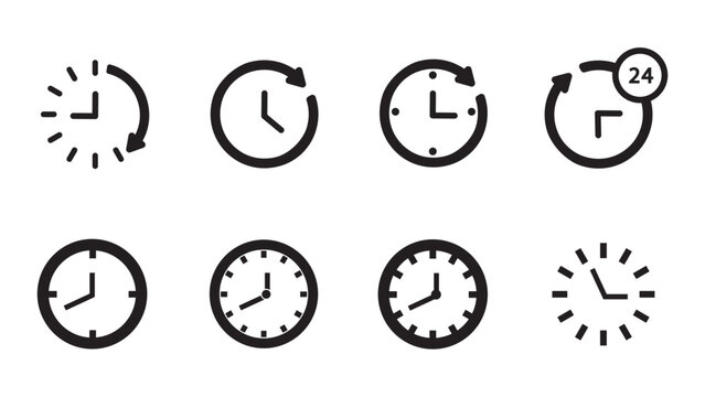 Time and clock line icons.Clock icon set. Time clock icons collection.Vector iluustration
