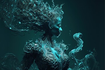 Aquarius artificial intelligence as a woman electric, electra, robot android, generated art, generated ai