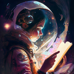Cosmic Dreamer: A Girl's Journey Through the Stars. Generative AI
