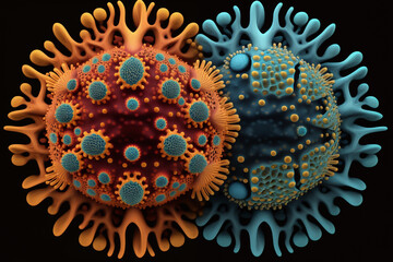 SARS-Cov-2 coronavirus or flu virus strain infectious pathogen seen in laboratory microscope causing the corona disease outbreak covid-19, medical diagnosis