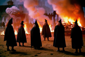 Coven of Witches Gather for a Fire Summoning Ritual Generative AI Photo