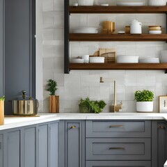 Traditional kitchen design with a tiled backsplash and a white farmhouse sink1, Generative AI