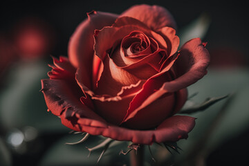 Close up of a red rose in the garden