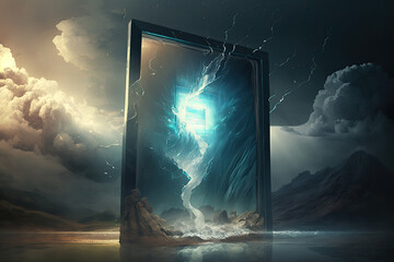 Framed view of a storm in a storm, generative AI