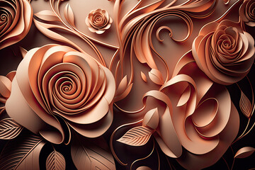 Rose gold background, roses, generative AI