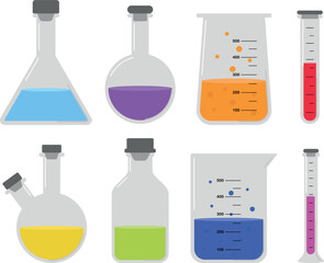 Set of flasks with chemical liquids, vector illustration