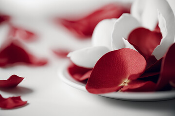 Red rose petals on white background valentines day
