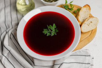 Christmas beetroot soup, traditional Christmas eve dish in Poland.