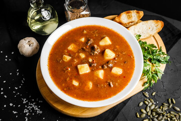 Bograch - Hungarian soup goulash with meat and vegetables. - obrazy, fototapety, plakaty