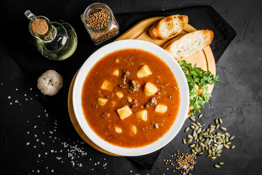 Bograch - Hungarian soup goulash with meat and vegetables.
