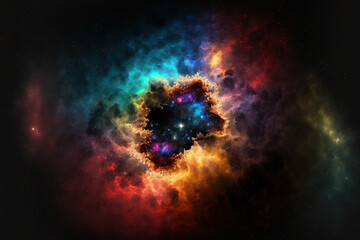 dark background with multicolored fractal nebula dust. Generative AI
