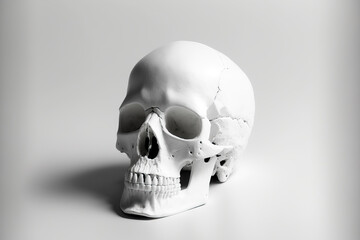 a solitary white background with a human skull. Generative AI