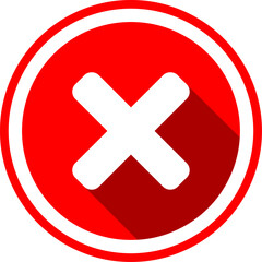 Red X Cross No Sign Wrong or Decline or Error Round Circle Icon with 3D Shadow Effect. Vector Image.