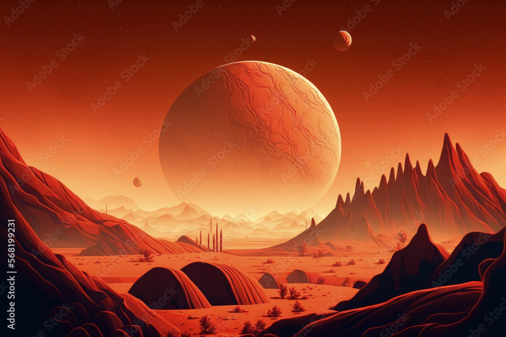 Aufkleber incredible red planet mars in a distant stellar region. concept of a mars mission. generative ai