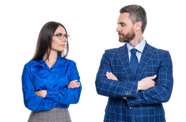 photo view of business couple colleagues. business couple isolated on white.