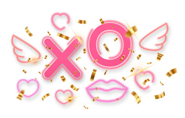 XO Neon Text With Confetti