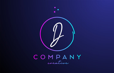 D handwritten alphabet letter logo with dots and pink blue circle. Corporate creative template design for business and company