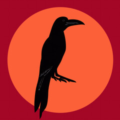 silhouette of a crow on a red and orange background