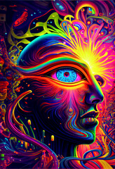 Fototapeta na wymiar Generative AI render of a psychedelic mockup human head