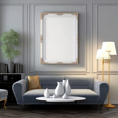 Frame mockup modern classic living room interior background, empty picture frame