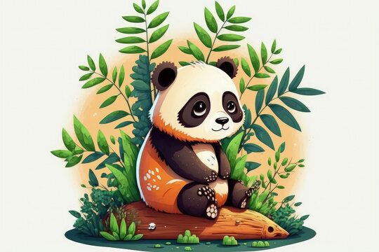 Animal symbol concept isolated in premium artwork with a cute panda painting cartoon image. flat cartoon style. Generative AI