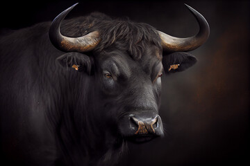 Naklejka premium Angry black Bull. generative AI