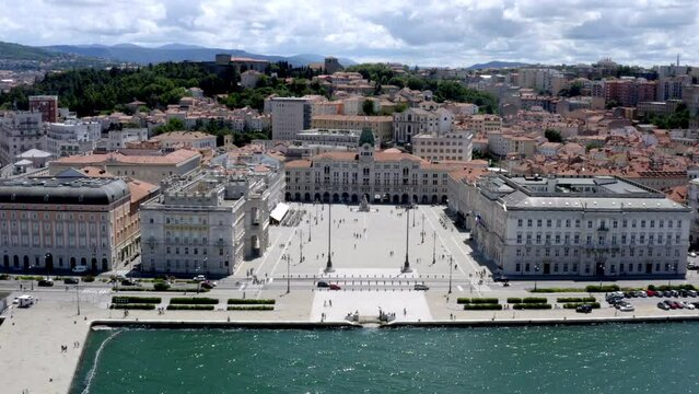 aerial drone shot of piazza unit&agrave; italia in trieste italy
