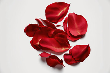 Isolated red rose petals on a white background. Generative AI