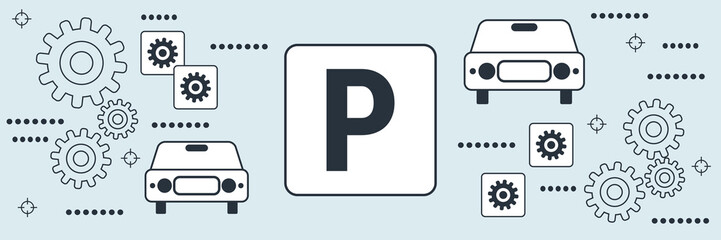 Car parking flat contour style vector concept illustration