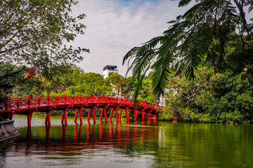 Red bridge of Jade Island in Hoàn-Kiêm lake in Hanoi