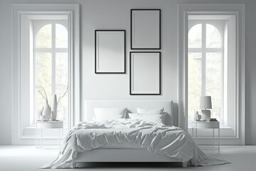 white bedroom decor, interior, 3d render