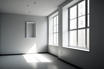 A modern room with light colors is empty. Generative AI