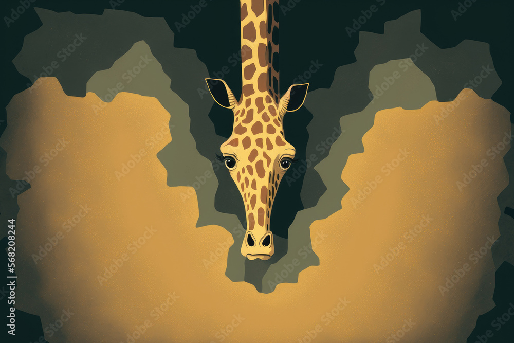 Poster a giraffe is seen from above, with a zebra visible in the distance. generative ai