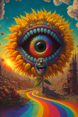 eye of the rainbow psychedelic happy and sad art painting background
