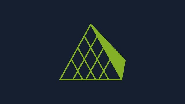 Yellow Louvre glass pyramid icon isolated on blue background. Louvre museum. 4K Video motion graphic animation
