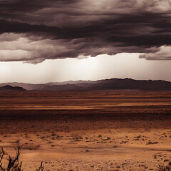 Fototapeta na wymiar Wild west desert cloudy sky creepy scene dark scary ominous