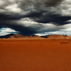 Fototapeta na wymiar Wild west desert cloudy sky creepy scene dark red desert