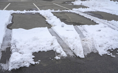 parking lots with snow in winter 