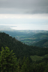 Obraz premium Lake Geneva from the top of a mountain on a moody autumn day
