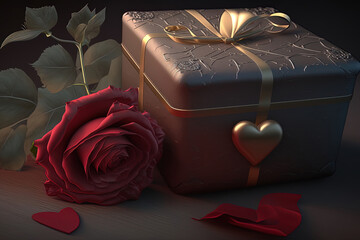Gift box and red rose