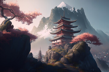 Chinese temple in the mountains