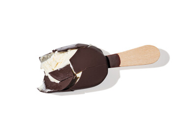 Chocolate ice cream on a stick on white background