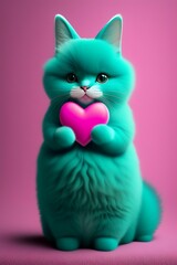 Adorable cute cat kitten with pink heart , colorful animated style illustration isolated background.