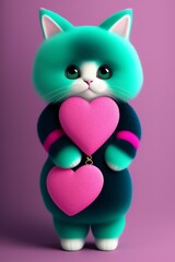 Adorable cute cat kitten character with pink hearts, colorful animated style isolated background Generative AI